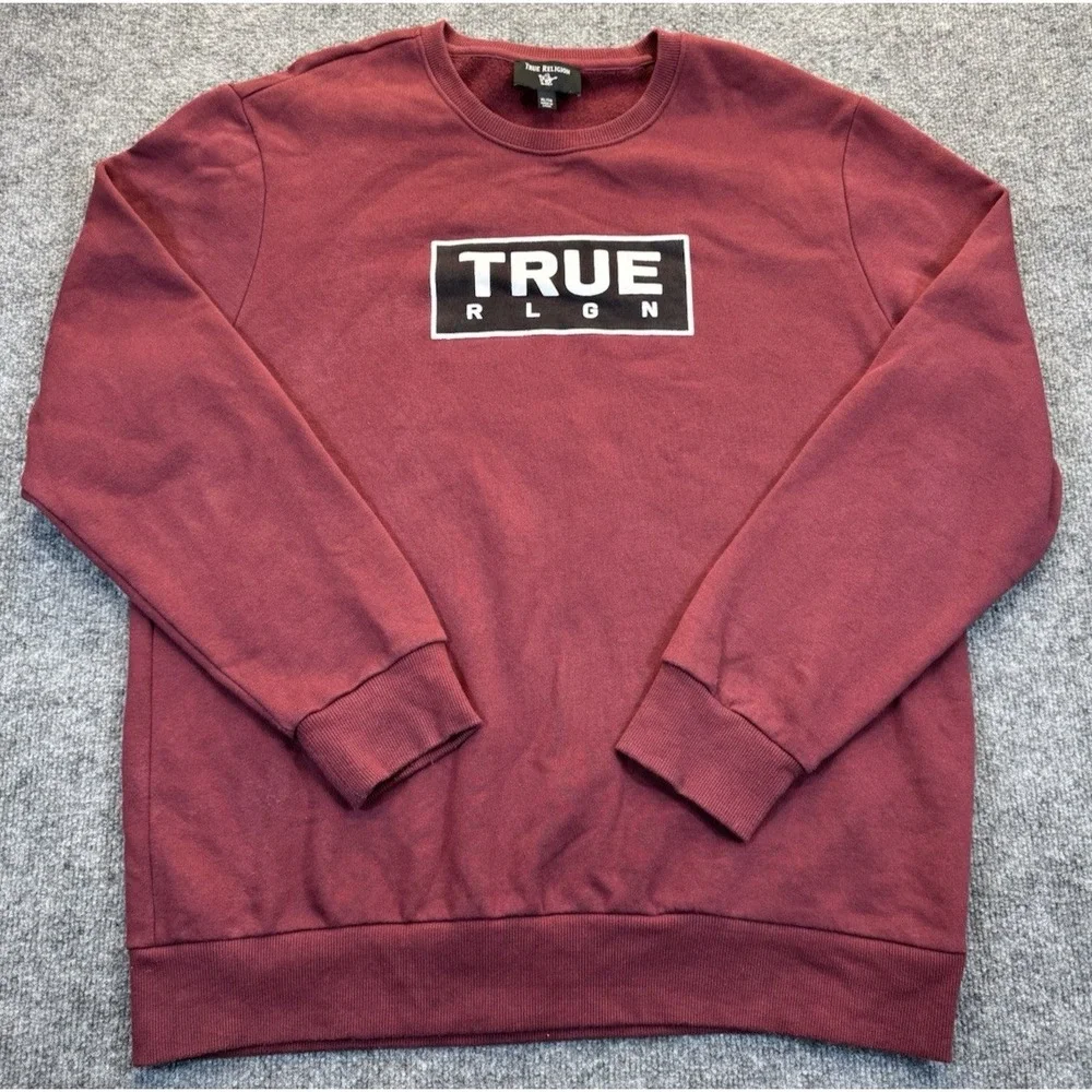 True Religion Men's XL Burgundy Logo Crewneck Sweatshirt